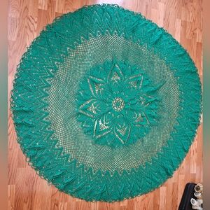New Round Tableclothes Green Handmade Crochet Christmas Holiday 72x72